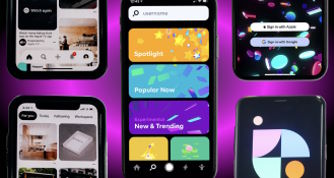 A number of mobile phones showcasing aspects of UI design